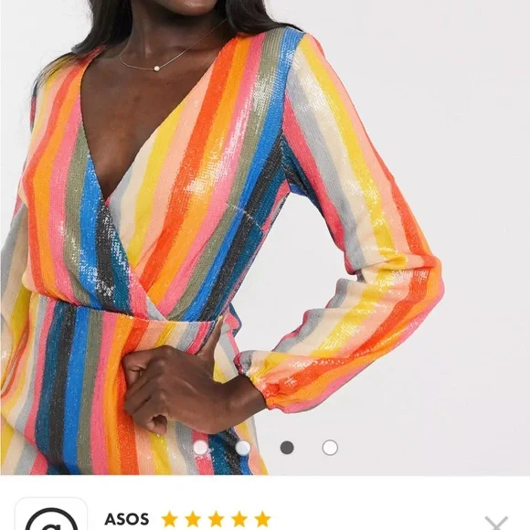 Rainbow Sequin Multicolor Striped Long Sleeve Dress - Picture 2 of 5